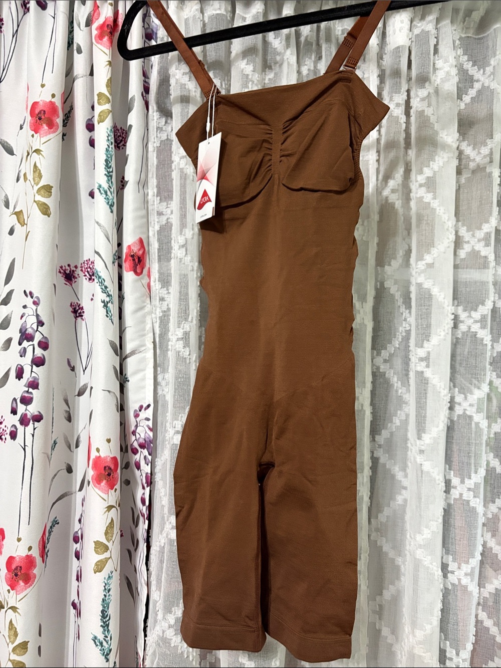 Seamless Brown Midi Shaping Dress with Adjustable Straps